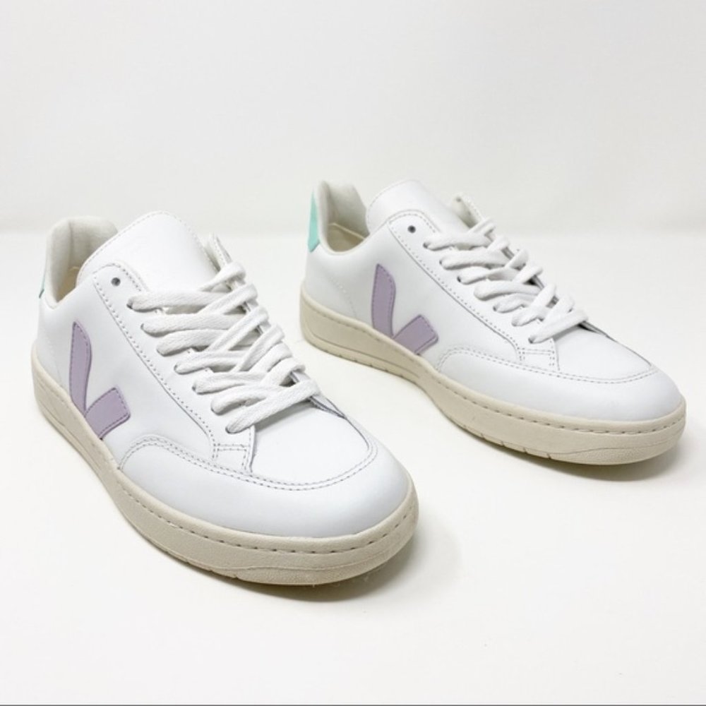 Veja V-12 Sneaker in Extra White Parme & Turquoise